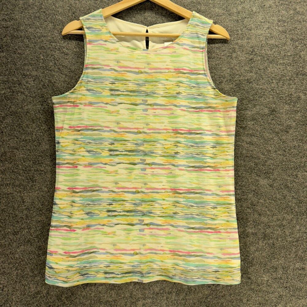 Christopher & Banks Blouse Women M Medium White Striped Sleeveless Wide Strap